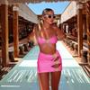 3 Piece Bandage Bikini Swimsuit With Beach Skirt 3D Flower Swimwear Swimsuits Bathing Suits Sarongs Print Beachwear Biquini