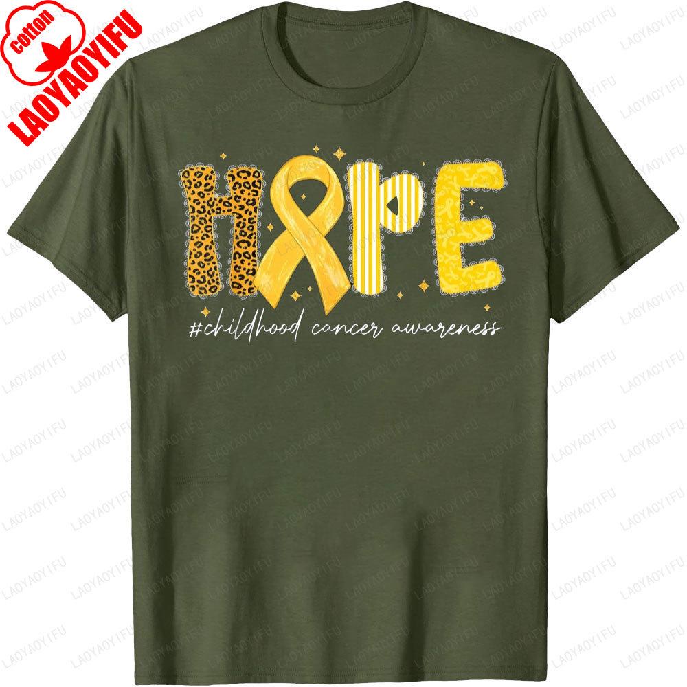 Leopard Hoffnung Goldband Bewusstsein für Kinderkrebs Erwachsenen Bedrucktes T-Shirt Oberteile Frau Mann Baumwolle Lässig Streetwear Oberteile
