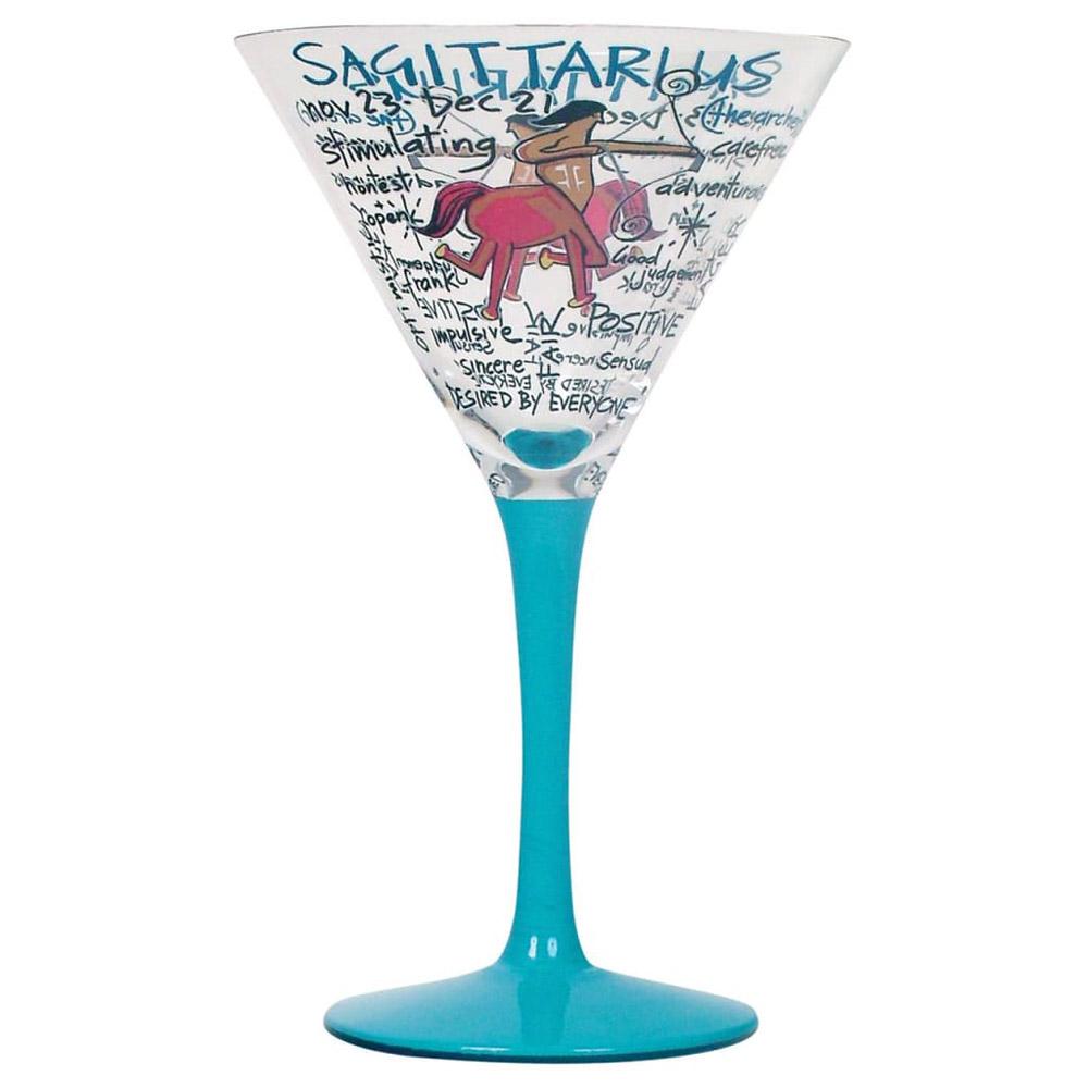 Coyote Zodiac Hand-Painted Martini Glass (Sagittarius)