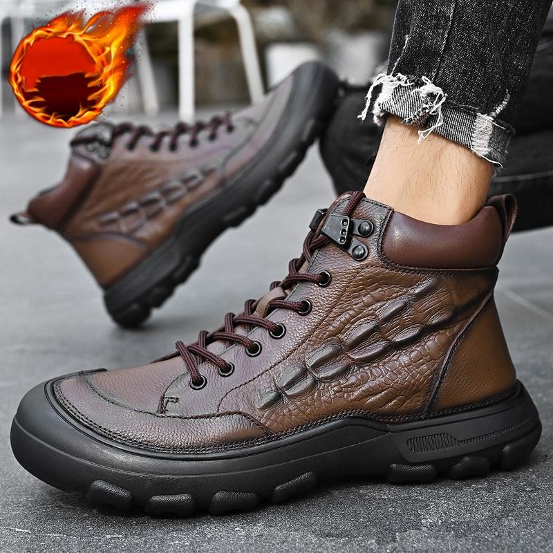 High Quality Genuine Leather High-top Boots Hiking Durable Retro Style Casual Work Boots Winter Thick Bottom Non-Slip Mens Shoes