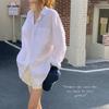 Women's Mid-Length Designer White Shirt Jacket, Thin Long-Sleeve, Loose Korean Style for Spring and Autumn