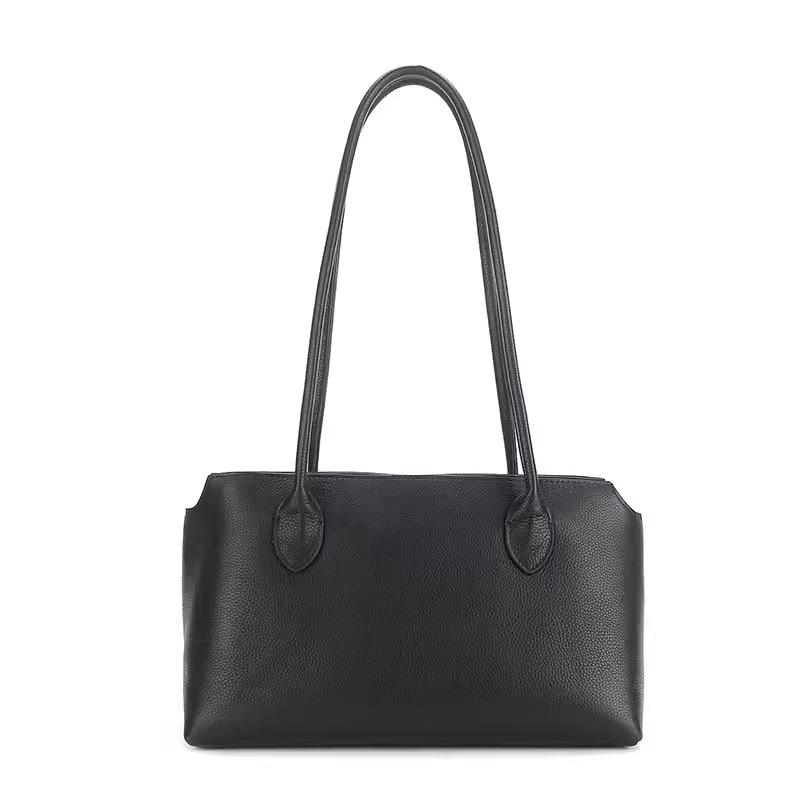 Minimalist Genuine Leather Shoulder Tote - Large Capacity, Premium Commuter Handbag