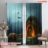 2pcs,2D Plane Printing Creative Curtains Halloween Pumpkin (20) Versatile Polyester Fabric (without Rod) Decorations Inside