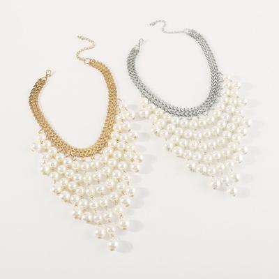 Elegant Multi Layer Faux Pearls Choker Necklace Luxury Retro Alloy Chain Gown Dress Necklace Jewelry Gift Party Accessories