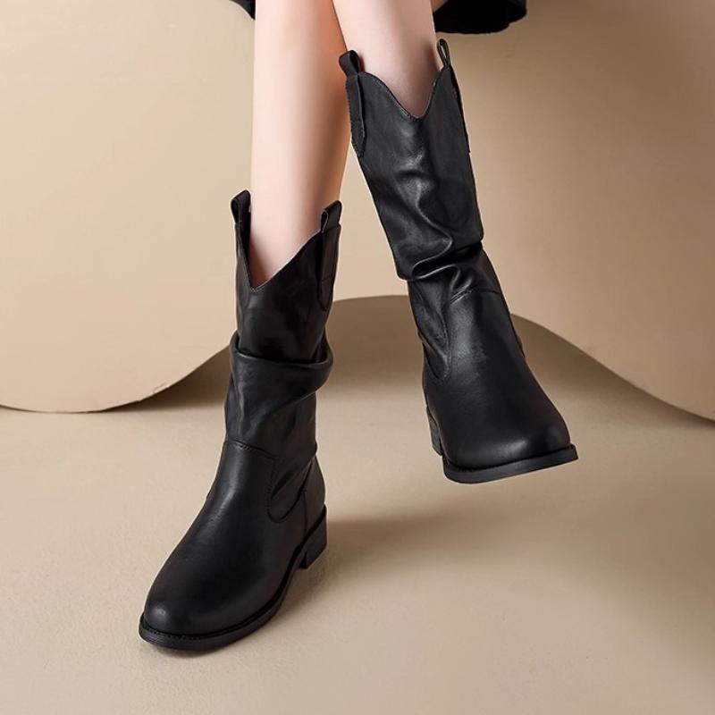 Fashion Women Ankle Boots Flats New Pleated Party Shoes Designer 2025 Winter Goth Elegant Chelsea Snow Boots Fashion Brand Botas Mujer