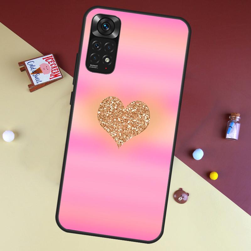 

Золотой Розовый Сердце Любви Чехол Для Xiaomi Redmi Note 8 9 12 10 11 Pro 8T 9S 10S 11S Обложка Для Redmi 9 10 9A 9C 10C Redmi Note 11