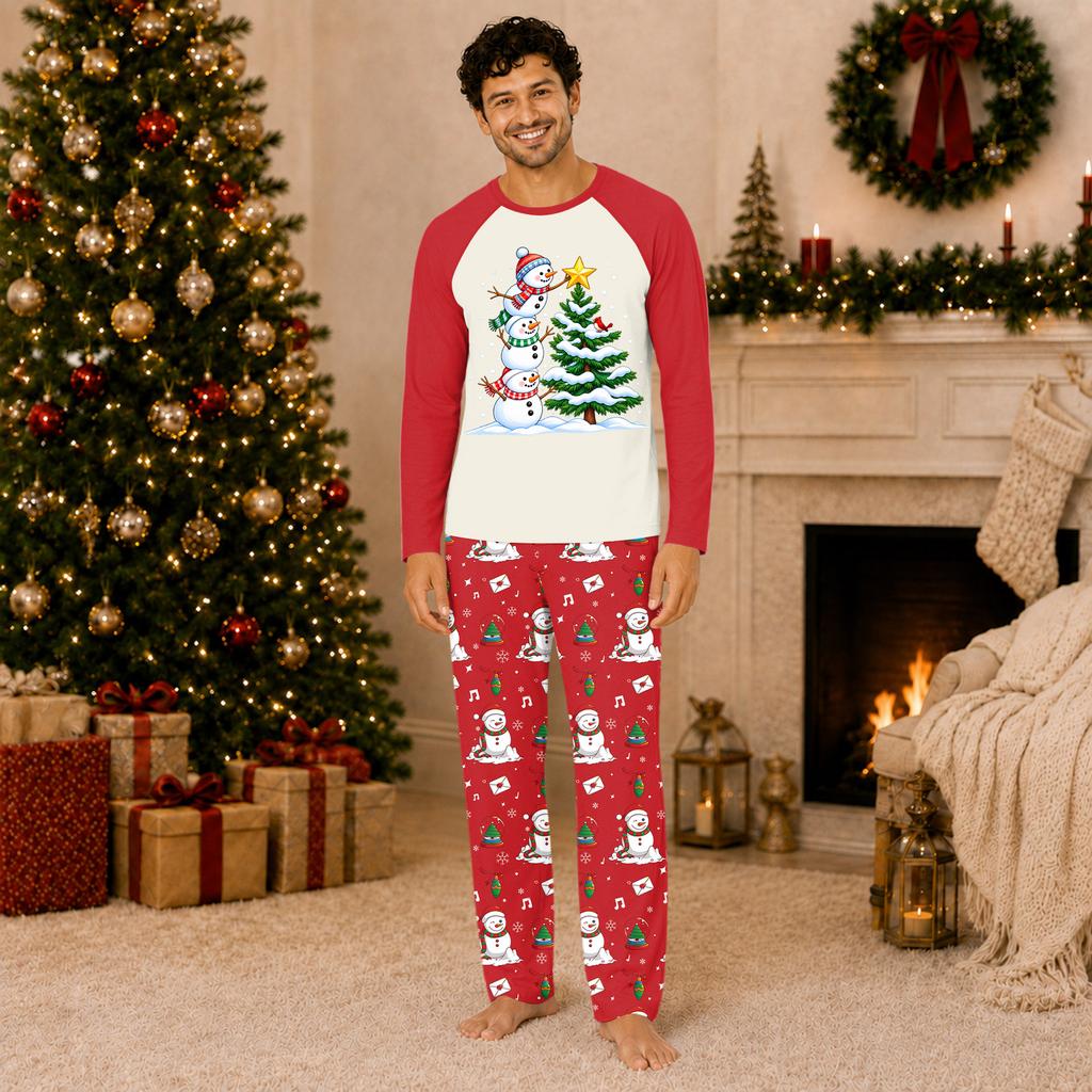 Christmas Print Family Matching Pajama Set with Long Sleeve Round Neck Top and Pants for Parents and Kids