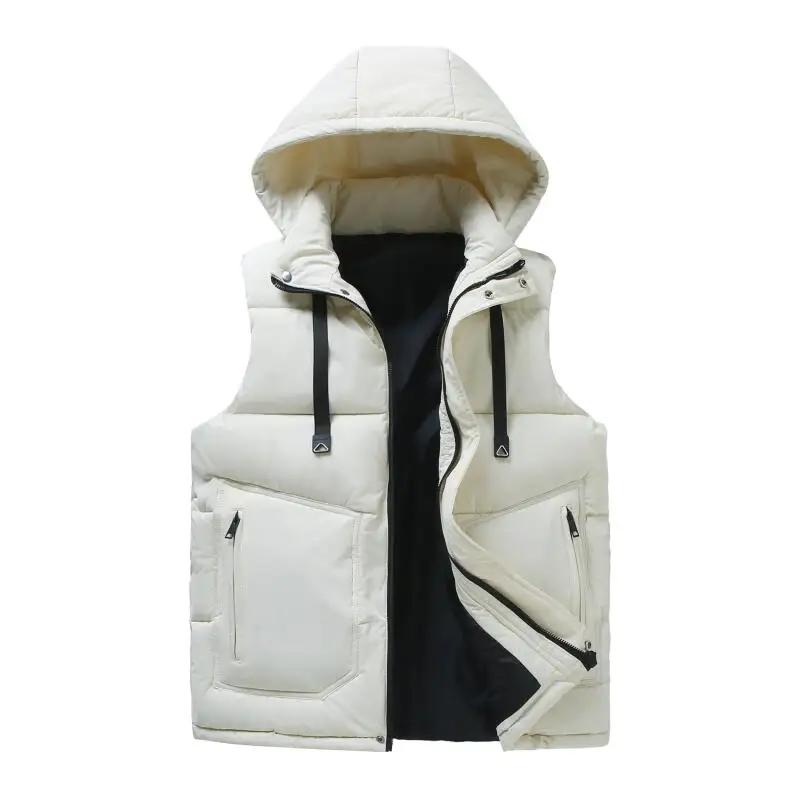 Winter Men Cotton Padded Vest Men Warm Student Coat Korean Slim Jacket Man Sleeveless Hooded Parkas Male Soild Color Waistcoat