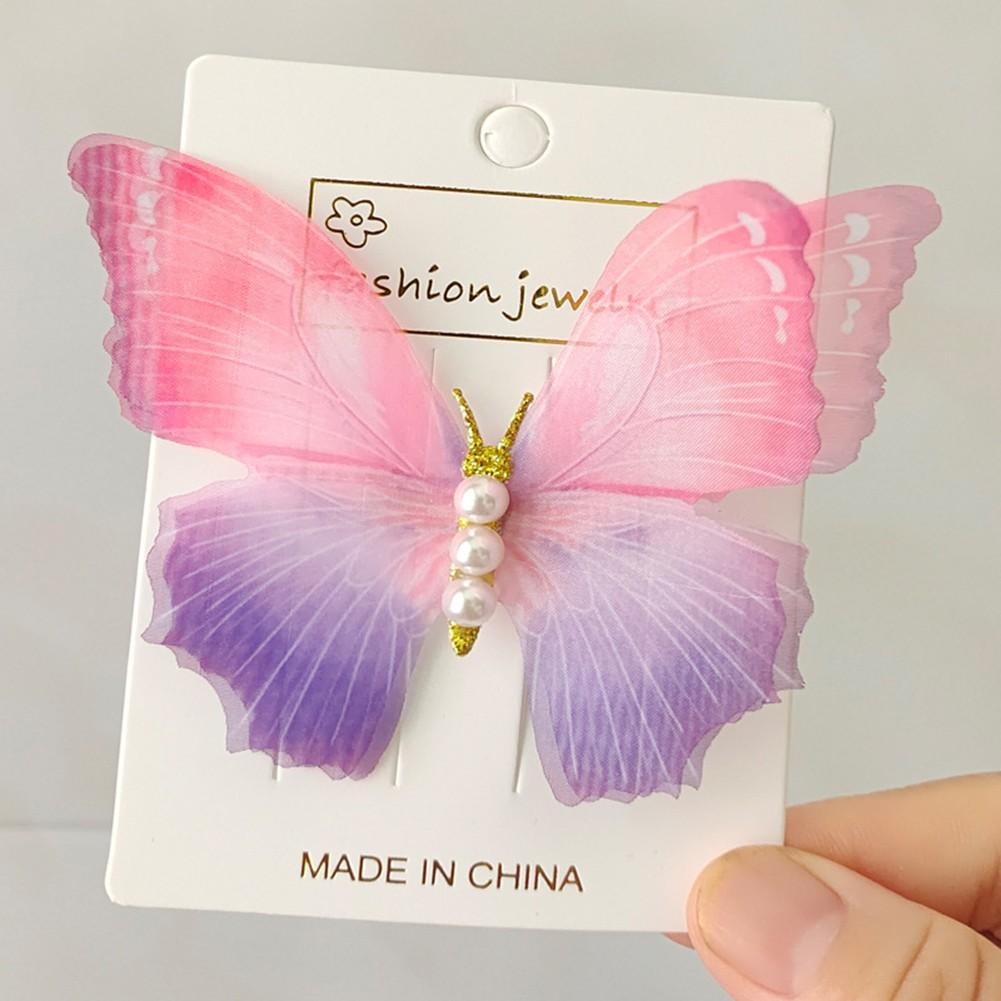 Cute and Compact Butterly Hair Clip in Soft Cotton Material with Elegant Pearls