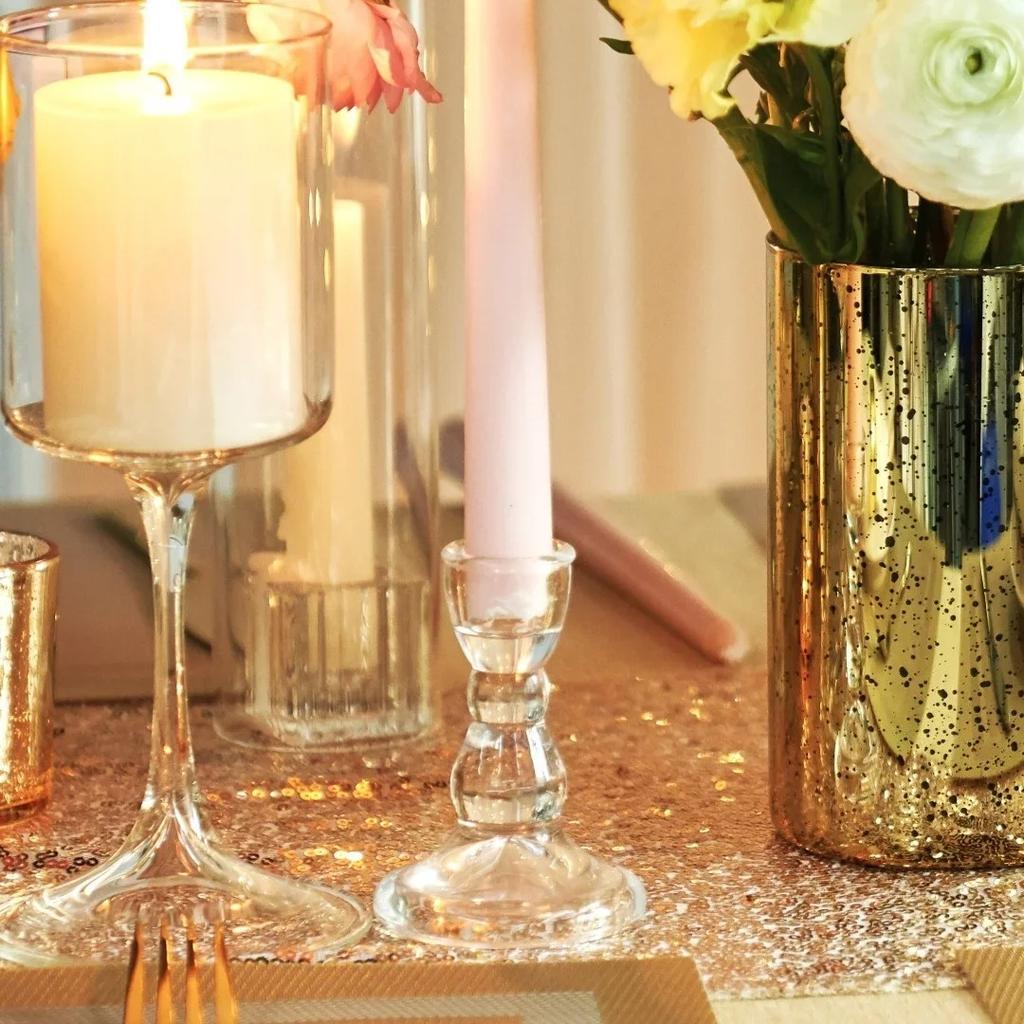 8pc Crystal Candle Holders Glass Candlestick Holder for Standard Candle Sticks Wedding Centerpieces Christmas Table Decor Bulk