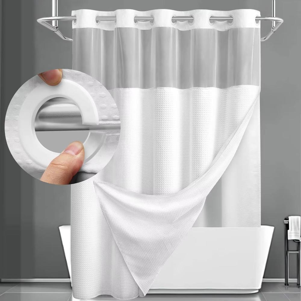 Tenda da Bagno a Doppio Strato con Pesi Magnetici Tenda Divisoria con Motivo a Waffle Tenda da Doccia Hotel