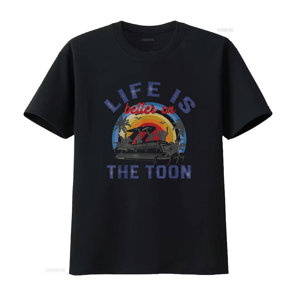 Womens Life Is Better On The Toon Funny Pontoon Boat Boating T Shirt Black 2XL vintage Washed Unisex homme Slightly Casual