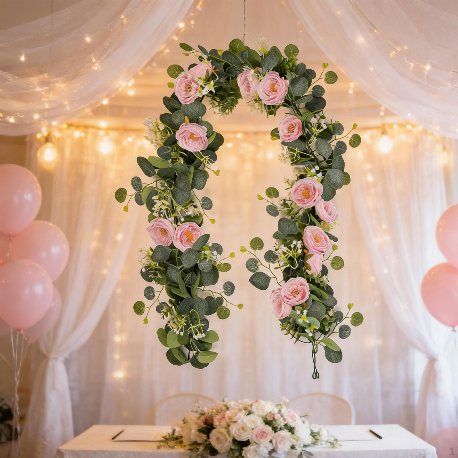 Faux Floral Garland Hanging Fake Rose Silk Flowers Greenery Plant Eucalyptus with