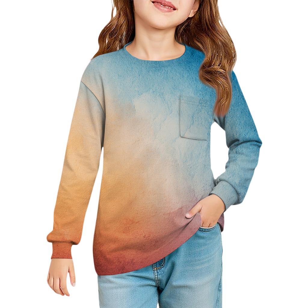 Jenters langermet bluse - Rund hals myk midje tunika