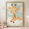 Plakat Żyrafa Na Chmurce Plakat Żyrafa Na Chmurce, 30X40 Cm, Rama Drewniana Jasny Dąb, Papier Matowy 230 Gsm