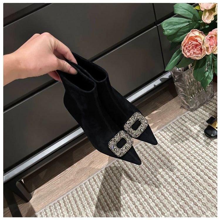 Skinny Heel Socks Boots Skinny Elastic Season Single Boots Short Boots Women's Skinny Boots Fashion Sweet Pointed Short Tube