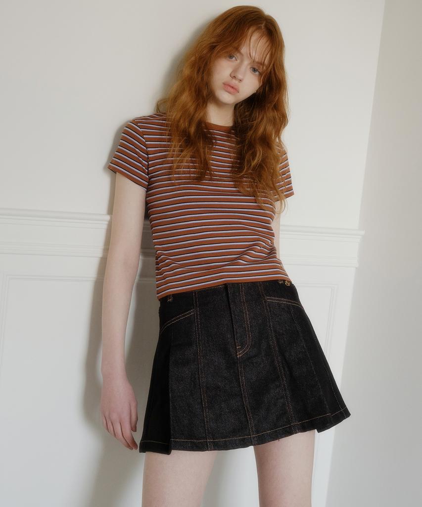 Plack Woman Pleated Mini Denim Skirt M21