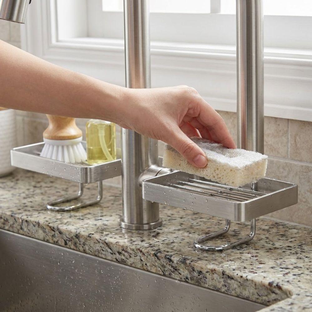 Stainless Steel Bathroom Counter Shelf Anti Slip Faucet Sink Drying Shelf  Mirror Front