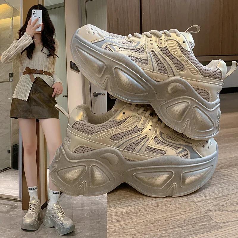SyfIyno NEW Women's Shoes Mesh Shoes Comfy High Brand Summer Lace Up Chunky Sneaker Women's Casual Shoes