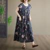 DIMANAF New 2026 Summer Beach Women Plus Size Cotton Vintage Lady Loose Oversize Long Dress Floral Print