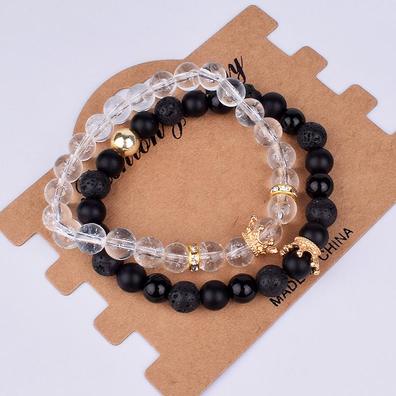 2pcs Charm Paired Bracelets Men Sets Crown Women's Bracelets Natural Stone Beads Wristband Couple Bracelet Gifts Friends Jewelry
