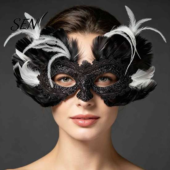 Adult Masquerade Ball Masque Feather Masque, Halloween Half Face Vintage Venetian Party Cosplay Costume Props Eye for Carnival Costume, Mardi