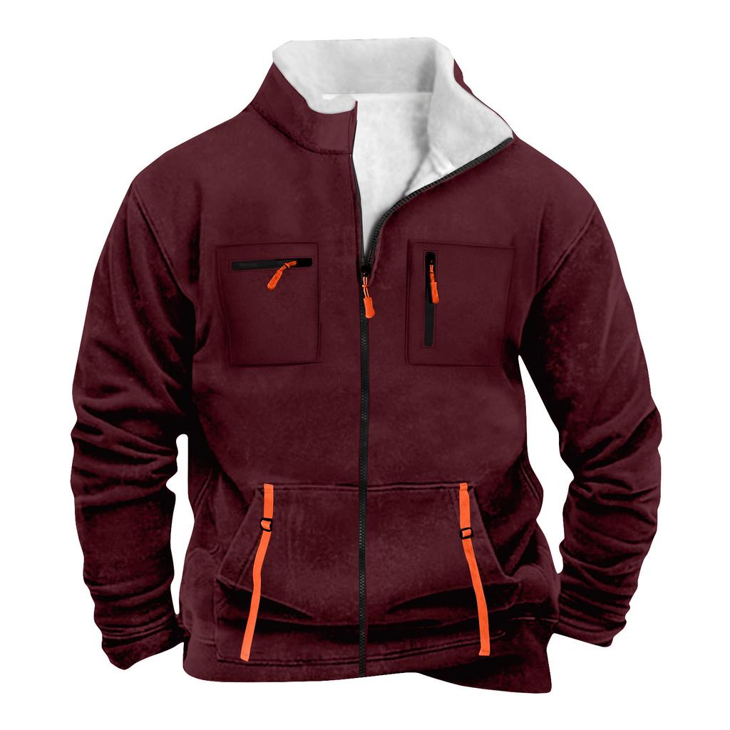 Men's Solid Color Zipper Pocket Zipper Sweatshirt Jacket Men's Sports Large Size Casual Sweatshirt Jacket