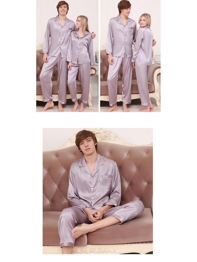 Silk Couple Pajama Set: Spring & Autumn, Long Sleeve, Plus Size, Casual Homewear for Men & Women