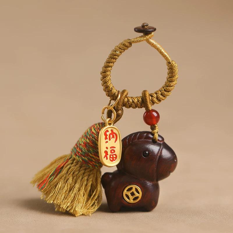 Creative Sandalwood Horse Pendant Keychain Year Of The Horse Mobile Phone Chain Backpack Hanging Decoration Year Gifts