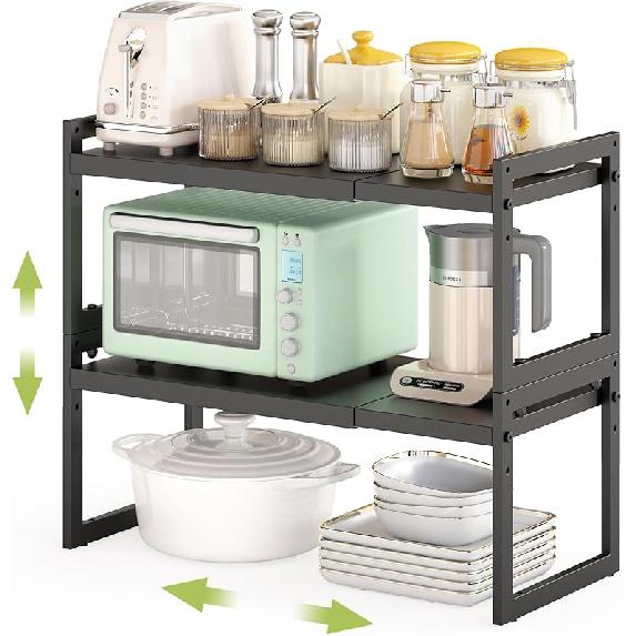 DOLALIKE Expandable kitchen Countertop Organizer, Stackable Cabinet Shelf Organizers, Space Saving Spice Rack Pantry Storage for Bathroom Office