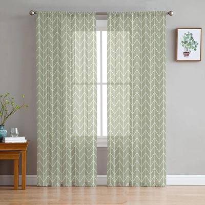 Cortinas de Tule com Textura Geométrica Verde Sálvia para Sala de Estar Cortina Transparente para Quarto Cozinha Persianas Cortinas de Voile