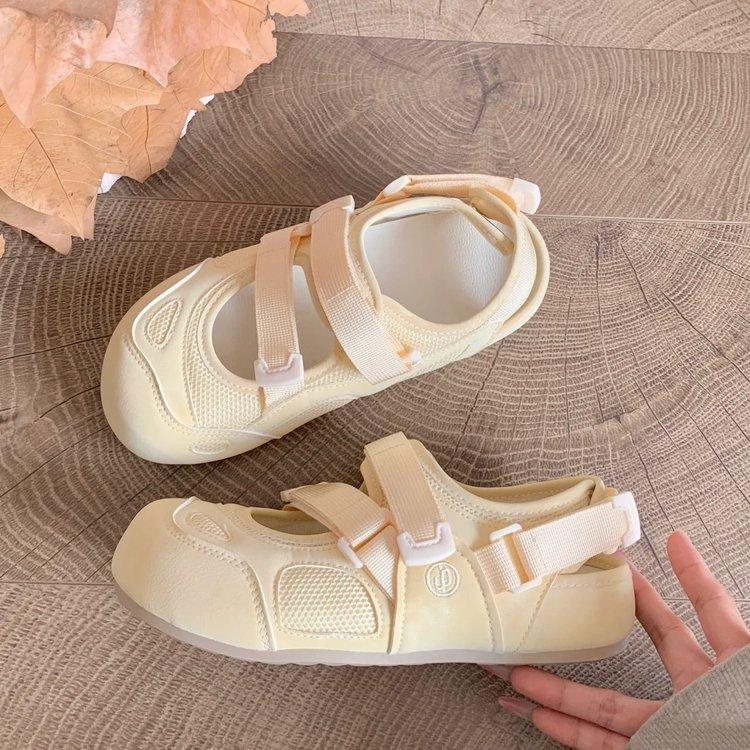 Soft Leather Version~ Platform-soled Sports Bag Head Sandals Women's 2025 New Summer Little White Shoes with Skirts Velcro Single Shoes