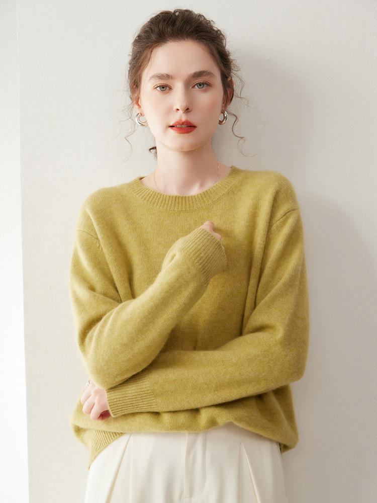 Women's Casual Round Neck Cashmere Knit Sweater - Thickened Double-Strand, Versatile and Loose Fit
