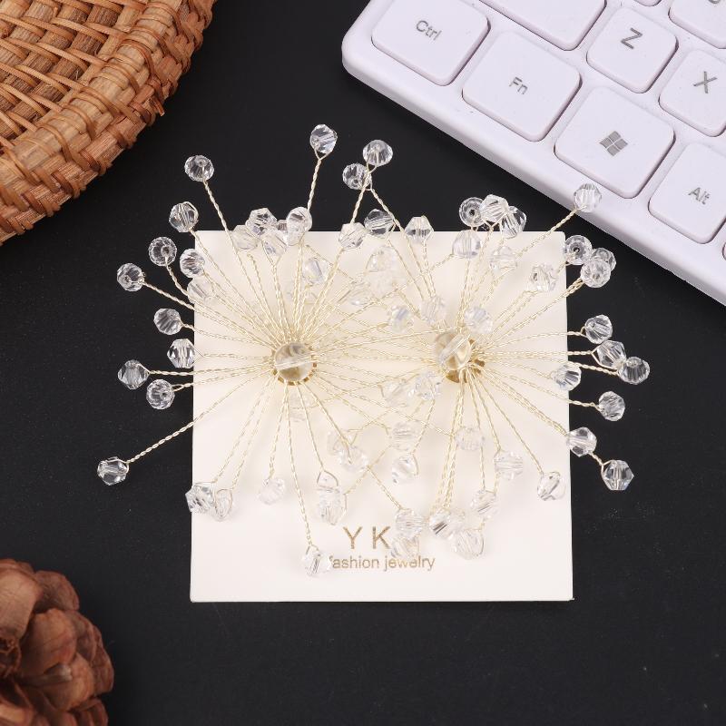 

Handmade Beaded Crystal Glass Snowflake Earrings Exaggerated Ear Studs for Wedding Dress Bridal Fashionable Jewelry