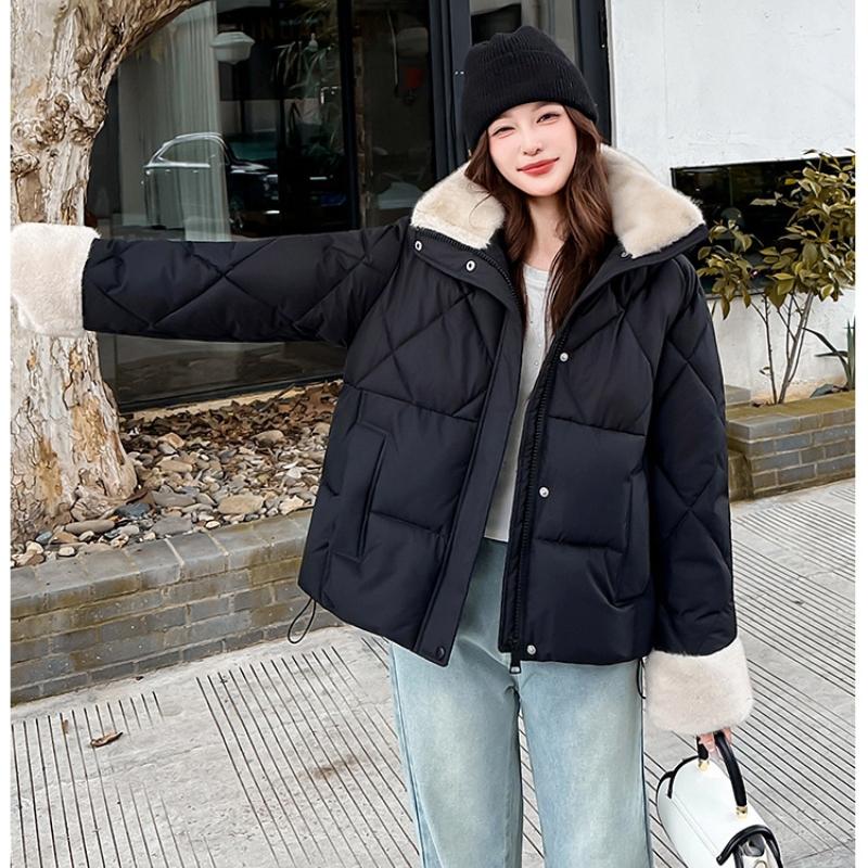 Tjock Varm Jacka med Avtagbar Huva och Kort Pälskrage