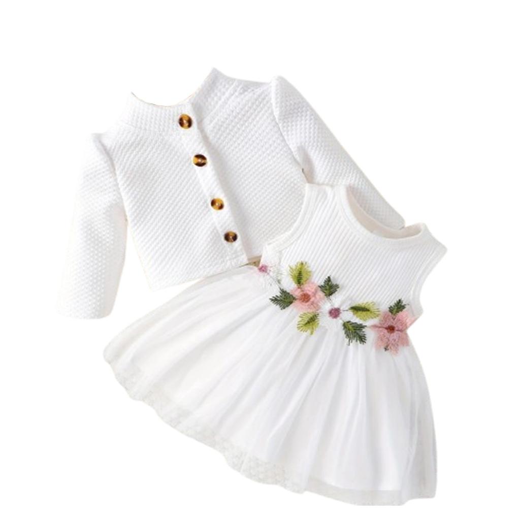 Children's Clothing Autumn And Winter Style Baby Sweet Applique Mesh Dress Solid Color Plaid Coat Two-piece Set