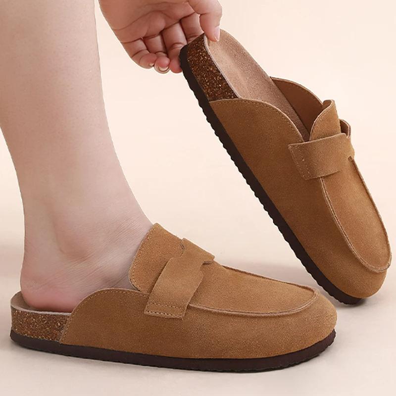 Fashion Crestar Fashion Clogs For Women Suede Leather Mules Slippers New Solid color Classic Antislip Cork Clogs Shoes With Arch Support