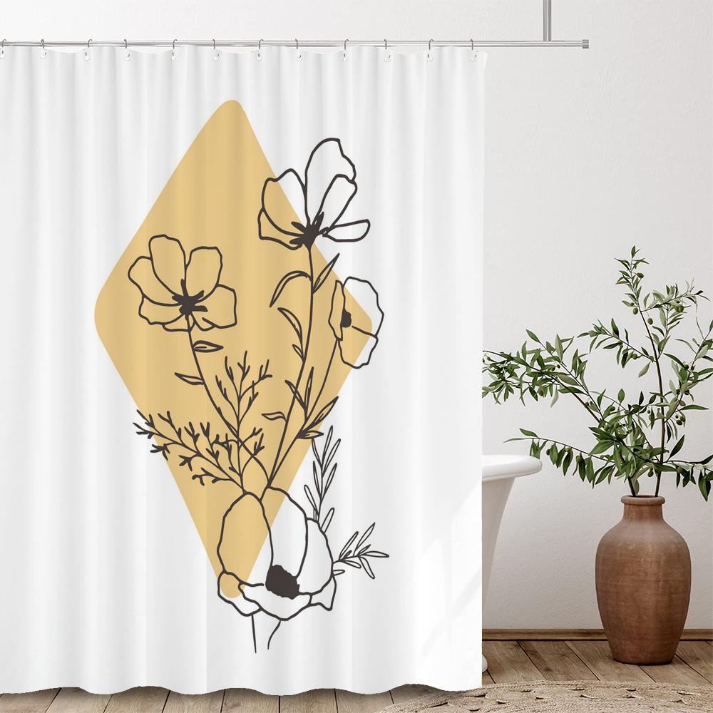 Nordic Abstract Minimalist Flowers Shower Curtain Decor Bathroom Curtain Floral Fabric Hanging Curtain Bathroom Decor With Hooks