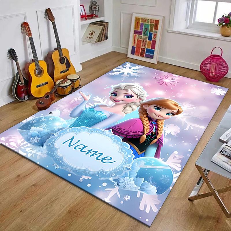 Custom Frozen Mat Personalized Name, Polyester Washable Indoor Entryway Rug, Gift for Christmas, Easter, Thanksgiving Day