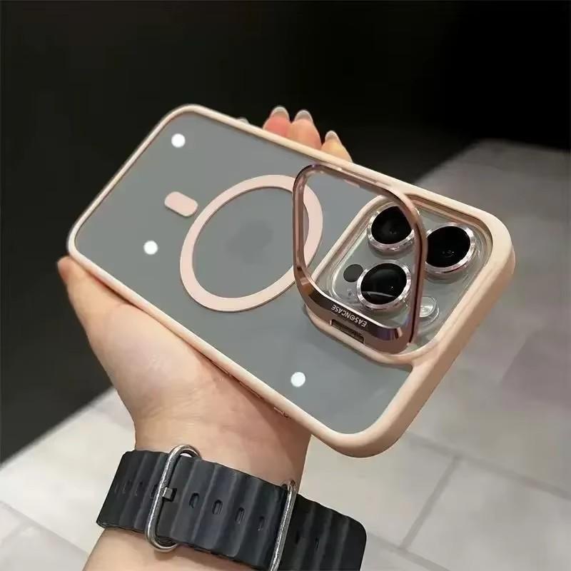 For iPhone 17 Pro Max Luxury Magnetic Shockproof Case For iPhone 15 14 13 12 16 Pro Max Magsafe Stand Glass Lens Protector Cover