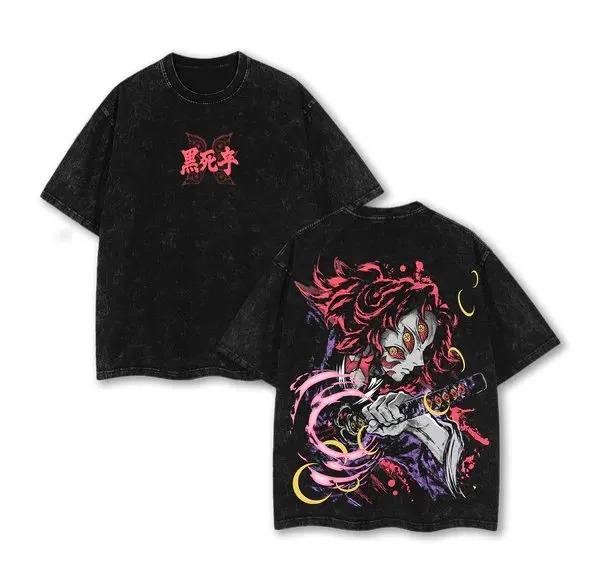 Demon Slayer Tanjiro Kamado "Destroy" Kanji Vintage Washed Dual Print Anime Streetwear Women And Men T-Shirt
