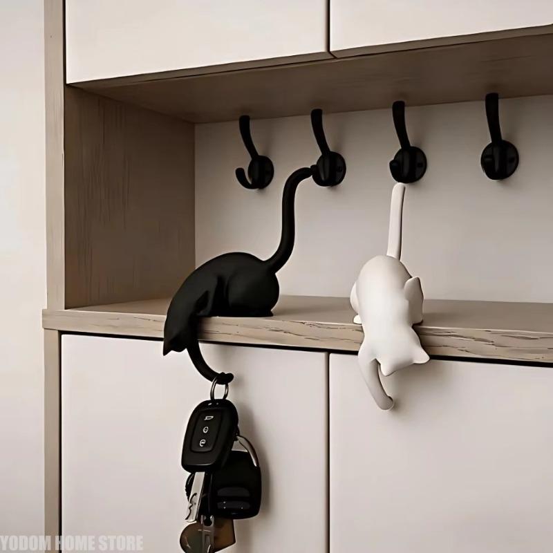Creative Upside‑Down Cat‑Shaped Wall Hanger Key Hook Storage Rack Practical Home Decor Craft Present