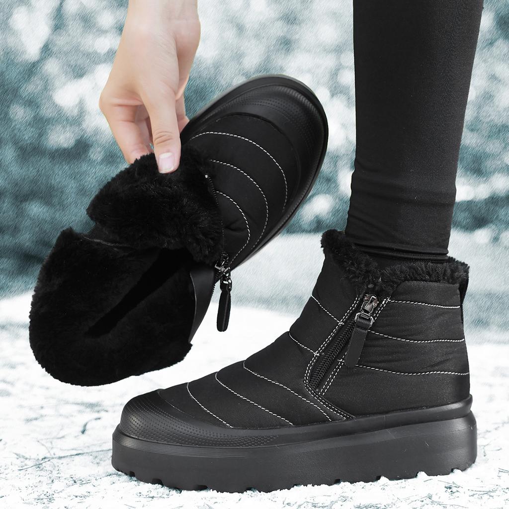 Women'S Ankle Boots Barefoot Thick Soled Shoes Winter Short Boots Warm Lined Zipper Snow Boots Suitable Wearing In Cold Weather