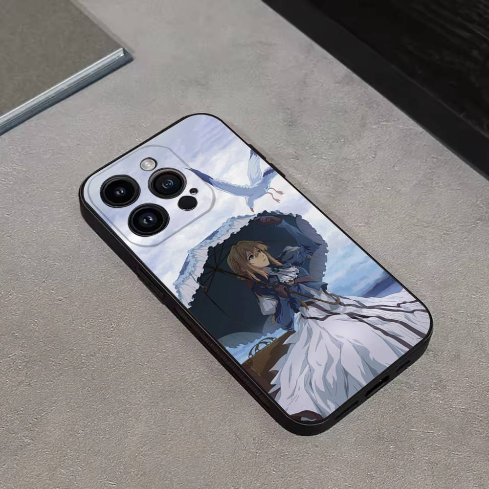 V-Violet Evergarden Anime Phone Case For iPhone 17,16,15,14,13,12,11 Plus,Pro Max,XS,X,XR,SE,Mini,8,7,Soft Silicone Black Cover