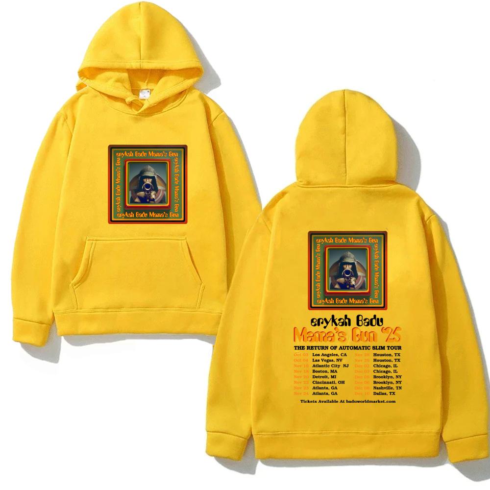 Erykah Badu TOUR2025 Hoody Hip Hop for Autumn/Winter High Quality Comfortable Loose Comfortable Pullovers Fleece Clothes