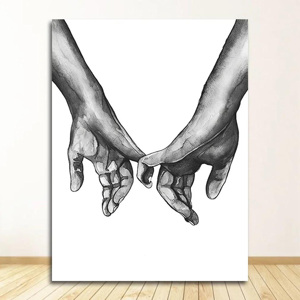 Poster Print Fashion Picture Couples Lovers Room Decor1 Black White Romantic Hand In Hand Canvas Painting Love Quotes Wall Art
