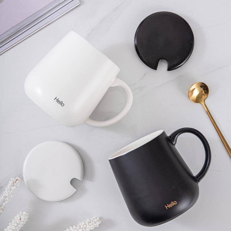 Simple Mug with Lid Spoon Ceramic Cup Hotel Room Water Cup Opening Gift Box Coffee Cup
