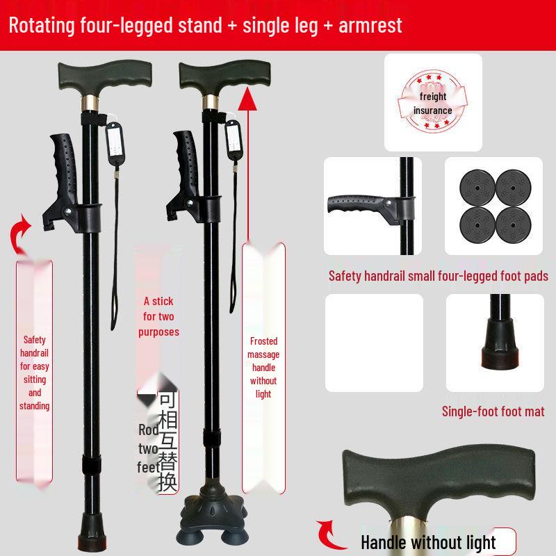 Four-Legged Aluminum Walking Cane with Light, Non-slip, Telescopic, Lightweight, Multi-functional Support for the Elderly