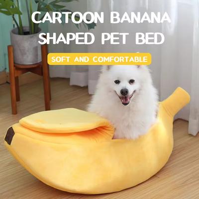Bananen-Katzenbett, lustiges, süßes, gemütliches Katzenbett, warmes, langlebiges, tragbares Haustierkörbchen, Hundekissen, Katzenbedarf, mehrfarbig
