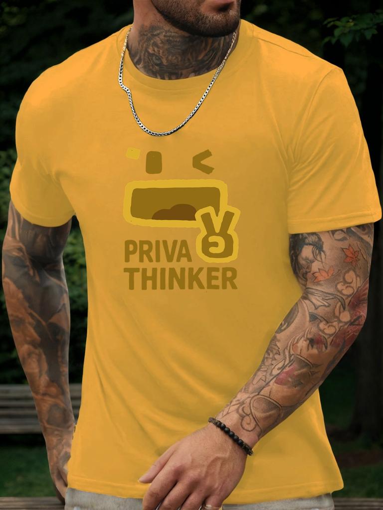 Kurzarm T-Shirt PRIVA THINKER Herren 100% Baumwolle Muster Gedrucktes Hemd Sommer Rundhals Atmungsaktiv Lässig Mode Cooles T-Shirt